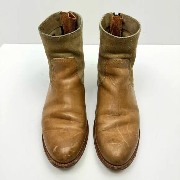 Frye Jamie Light Tan Distressed Leather Back Zip Western Ankle Boots Booties