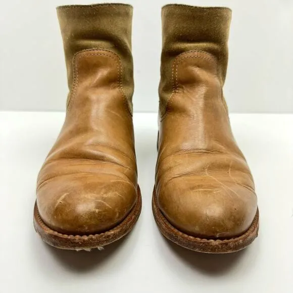 Frye Jamie Light Tan Distressed Leather Back Zip Western Ankle Boots Booties