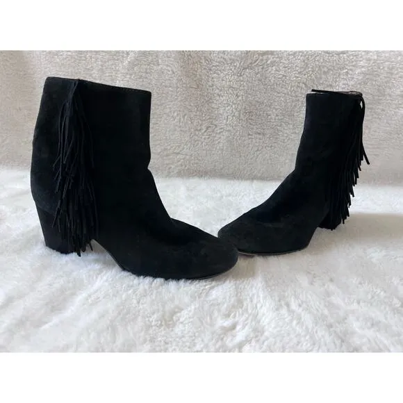 Frye Jodi Fringe Suede Ankle Boots Black Size 9M Western Festival Boho Booties