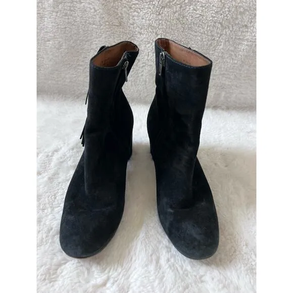 Frye Jodi Fringe Suede Ankle Boots Black Size 9M Western Festival Boho Booties