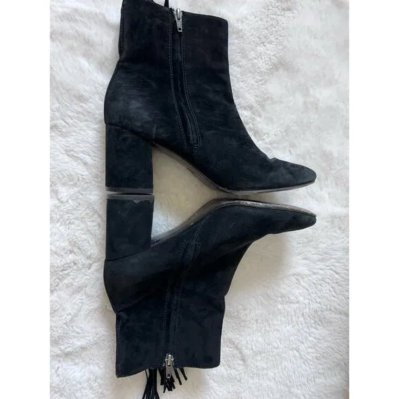 Frye Jodi Fringe Suede Ankle Boots Black Size 9M Western Festival Boho Booties