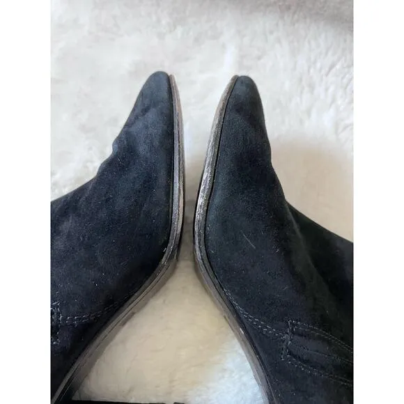 Frye Jodi Fringe Suede Ankle Boots Black Size 9M Western Festival Boho Booties