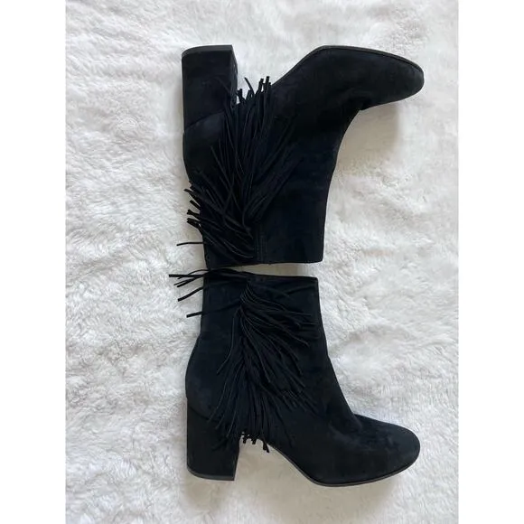 Frye Jodi Fringe Suede Ankle Boots Black Size 9M Western Festival Boho Booties
