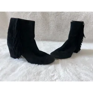 Frye Jodi Fringe Suede Ankle Boots Black Size 9M Western Festival Boho Booties