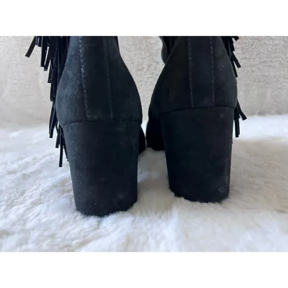 Frye Jodi Fringe Suede Ankle Boots Black Size 9M Western Festival Boho Booties
