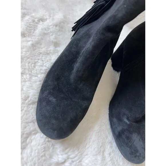 Frye Jodi Fringe Suede Ankle Boots Black Size 9M Western Festival Boho Booties