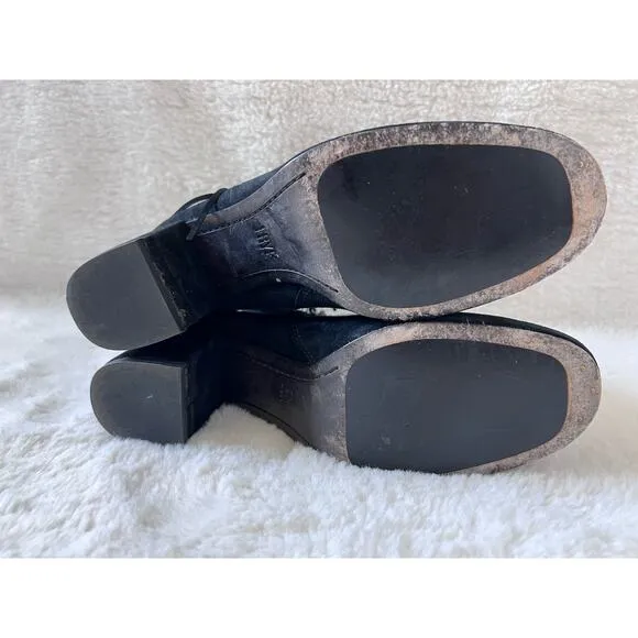 Frye Jodi Fringe Suede Ankle Boots Black Size 9M Western Festival Boho Booties