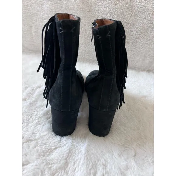 Frye Jodi Fringe Suede Ankle Boots Black Size 9M Western Festival Boho Booties