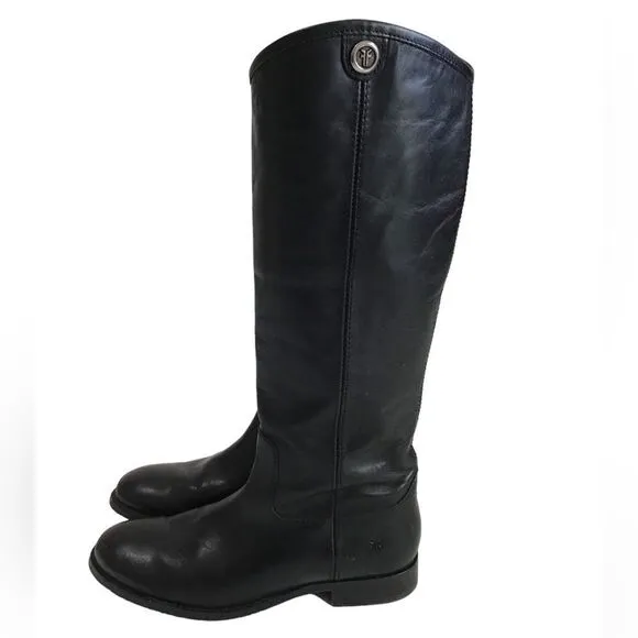 Frye Melissa Button 2 Black Leather Knee High Boots Riding Boots Size 7
