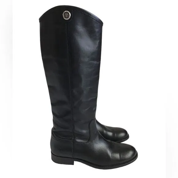 Frye Melissa Button 2 Black Leather Knee High Boots Riding Boots Size 7