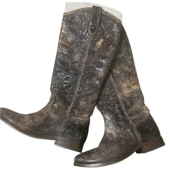 Frye Melissa Button Boots Chocolate Glazed Distressed Size 6.5 Western Boho
