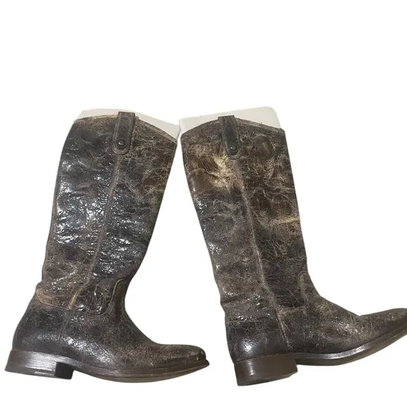 Frye Melissa Button Boots Chocolate Glazed Distressed Size 6.5 Western Boho