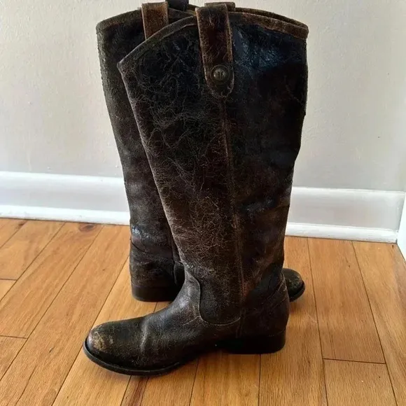 FRYE Melissa Button Glazed Distressed Vintage Cracked Leather Tall Boots Sz 7