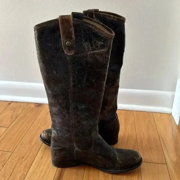 FRYE Melissa Button Glazed Distressed Vintage Cracked Leather Tall Boots Sz 7