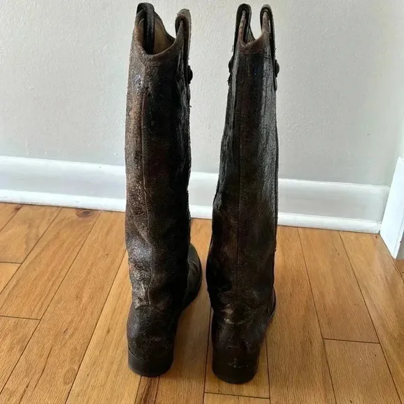 FRYE Melissa Button Glazed Distressed Vintage Cracked Leather Tall Boots Sz 7