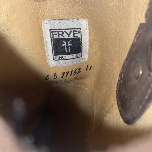 Frye Melissa Logo Distressed Western Boho Brown Leather Tall Riding Boots
