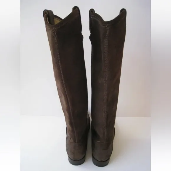 Frye Melissa Logo Distressed Western Boho Brown Leather Tall Riding Boots