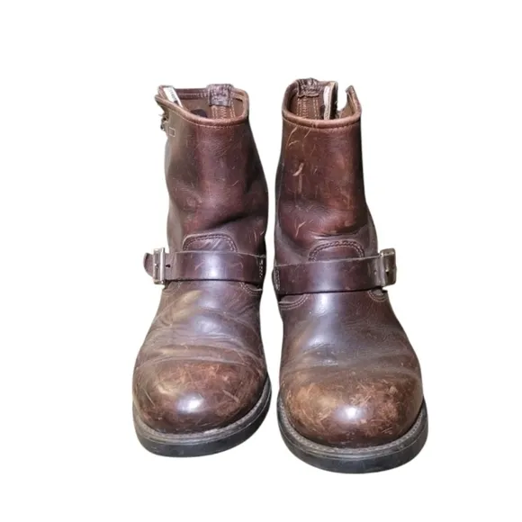 Frye Men's Vintage Made In US Mocha Brown Distressed Engineer Boots Size 7.5