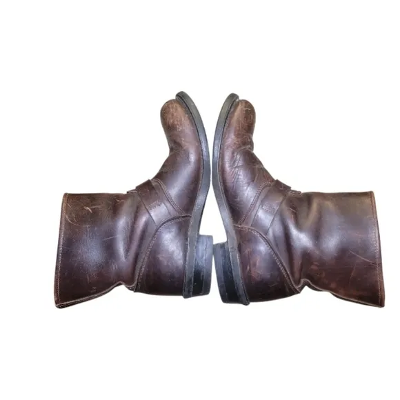Frye Men's Vintage Made In US Mocha Brown Distressed Engineer Boots Size 7.5