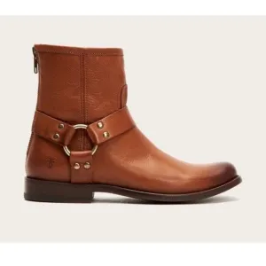 FRYE Phillip Harness Short Whiskey Boots WOMEN 8.5 Leather Back Zip Moto Boho