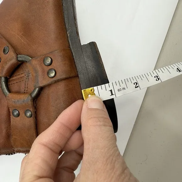 FRYE Phillip Harness Short Whiskey Boots WOMEN 8.5 Leather Back Zip Moto Boho