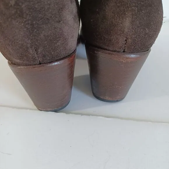 Frye Sz 8 Boots Slouchy Brown Suede Jane Strappy Fatigue Almond Toe Western Boho