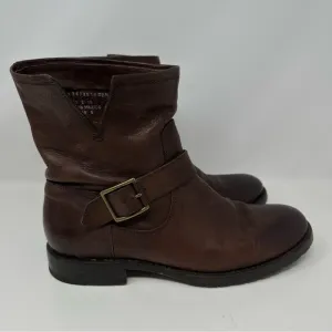 Frye Veronica Leather Boho Moto Split Top Ankle Boots Dark Brown  Size 9.5