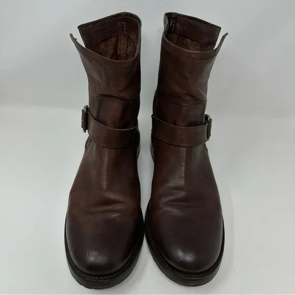Frye Veronica Leather Boho Moto Split Top Ankle Boots Dark Brown  Size 9.5