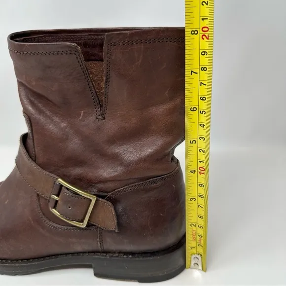Frye Veronica Leather Boho Moto Split Top Ankle Boots Dark Brown  Size 9.5