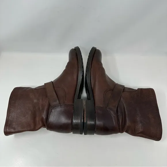 Frye Veronica Leather Boho Moto Split Top Ankle Boots Dark Brown  Size 9.5