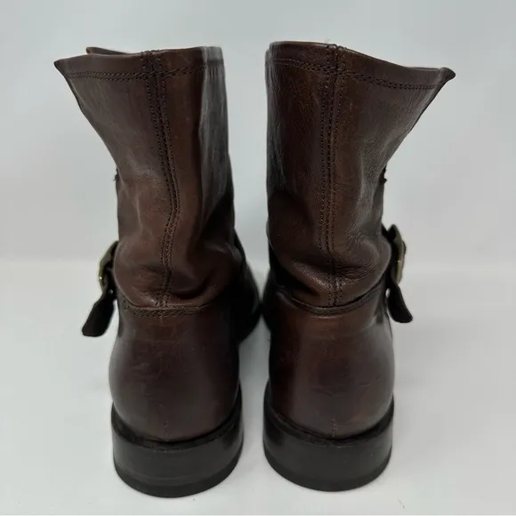 Frye Veronica Leather Boho Moto Split Top Ankle Boots Dark Brown  Size 9.5