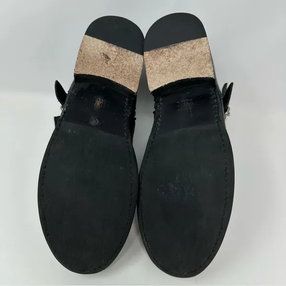 Frye Vicky Engineer Double Buckle Leather Moto Boho Ankle Boots Black Size 9.5