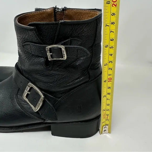Frye Vicky Engineer Double Buckle Leather Moto Boho Ankle Boots Black Size 9.5