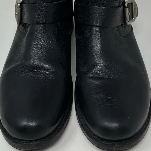 Frye Vicky Engineer Double Buckle Leather Moto Boho Ankle Boots Black Size 9.5