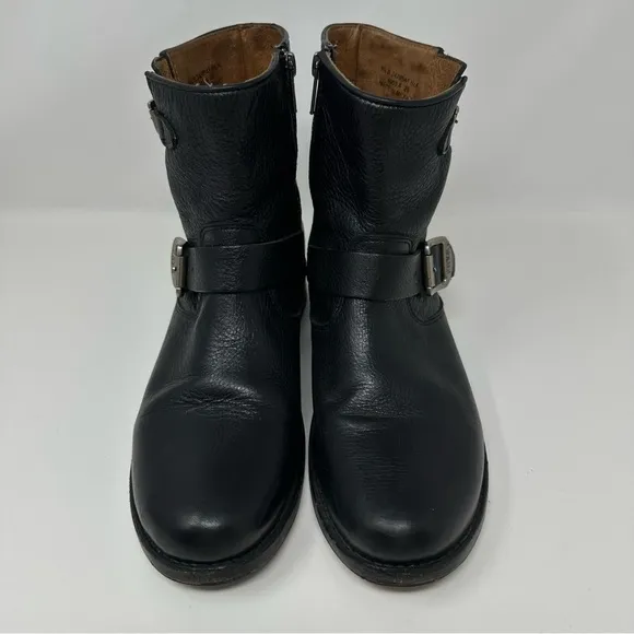Frye Vicky Engineer Double Buckle Leather Moto Boho Ankle Boots Black Size 9.5