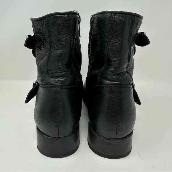 Frye Vicky Engineer Double Buckle Leather Moto Boho Ankle Boots Black Size 9.5