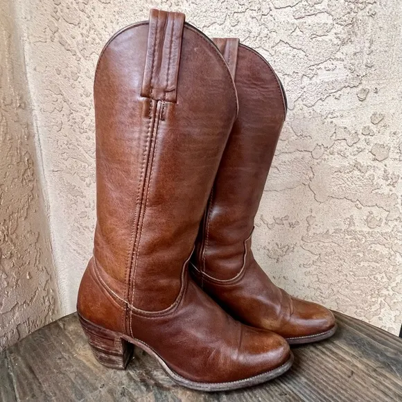 Frye Vintage Brown Leather Western Cowboy Boots
