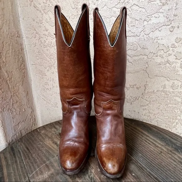 Frye Vintage Brown Leather Western Cowboy Boots