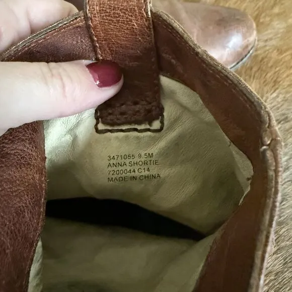 Frye Womens 9.5 Anna Shortie Cognac Brown‎ Leather Slouch Boots Bohemian Hipster