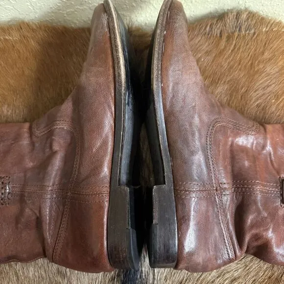 Frye Womens 9.5 Anna Shortie Cognac Brown‎ Leather Slouch Boots Bohemian Hipster