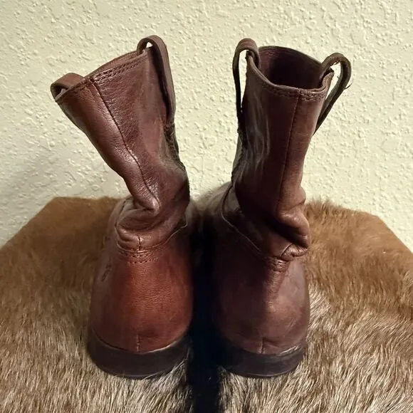 Frye Womens 9.5 Anna Shortie Cognac Brown‎ Leather Slouch Boots Bohemian Hipster