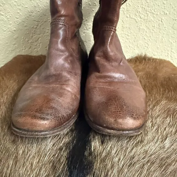 Frye Womens 9.5 Anna Shortie Cognac Brown‎ Leather Slouch Boots Bohemian Hipster