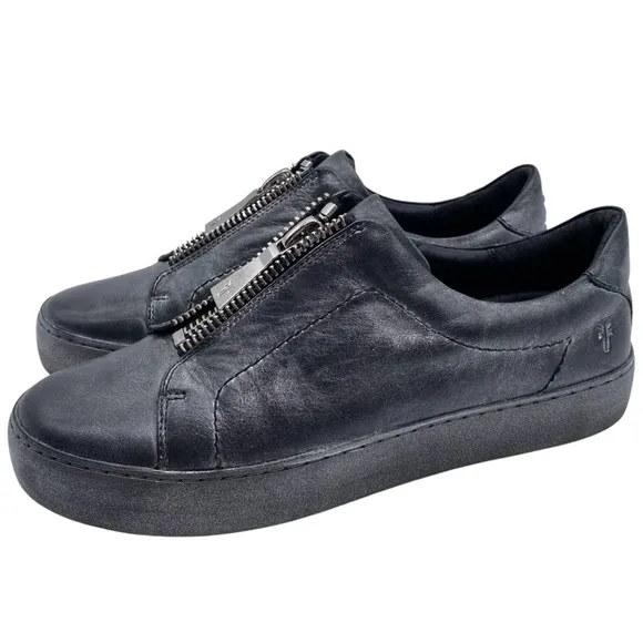 Frye Womens Shoes Lena Leather Sneakers Sz 8 Gray Silver Metallic Low Top Zip