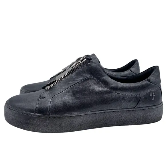 Frye Womens Shoes Lena Leather Sneakers Sz 8 Gray Silver Metallic Low Top Zip