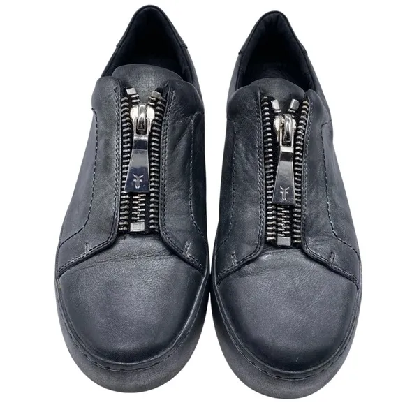Frye Womens Shoes Lena Leather Sneakers Sz 8 Gray Silver Metallic Low Top Zip