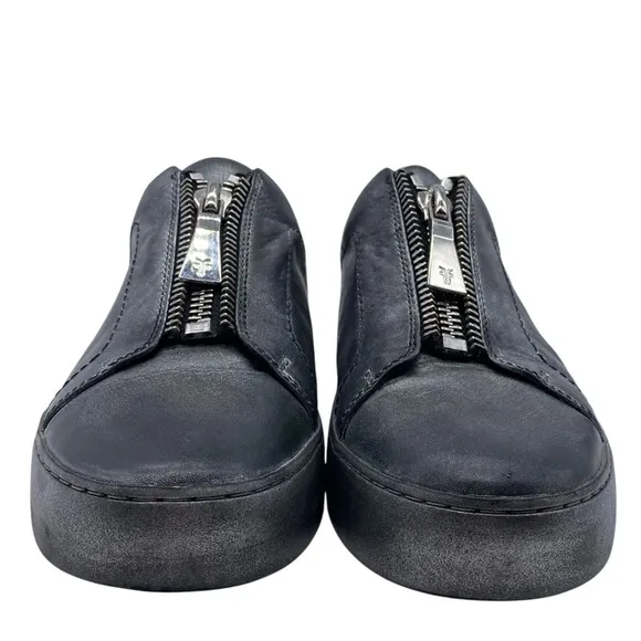 Frye Womens Shoes Lena Leather Sneakers Sz 8 Gray Silver Metallic Low Top Zip