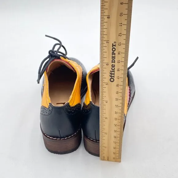 FSJ Black Lace-Up Oxfords Almond Toe Low Chunky Heel Brogues Casual Unisex Shoes