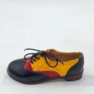 FSJ Black Lace-Up Oxfords Almond Toe Low Chunky Heel Brogues Casual Unisex Shoes