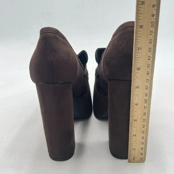 FSJ Dark Brown Women Platform Square Toe Pumps Slip On Chunky High Heels Shoes