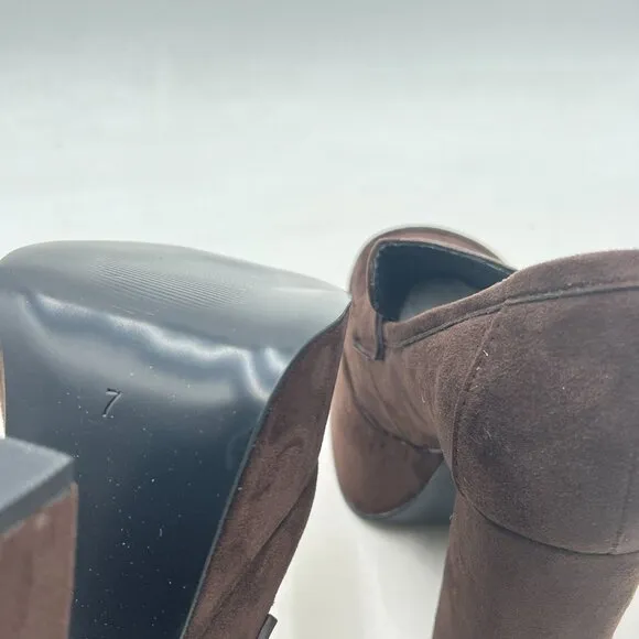 FSJ Dark Brown Women Platform Square Toe Pumps Slip On Chunky High Heels Shoes
